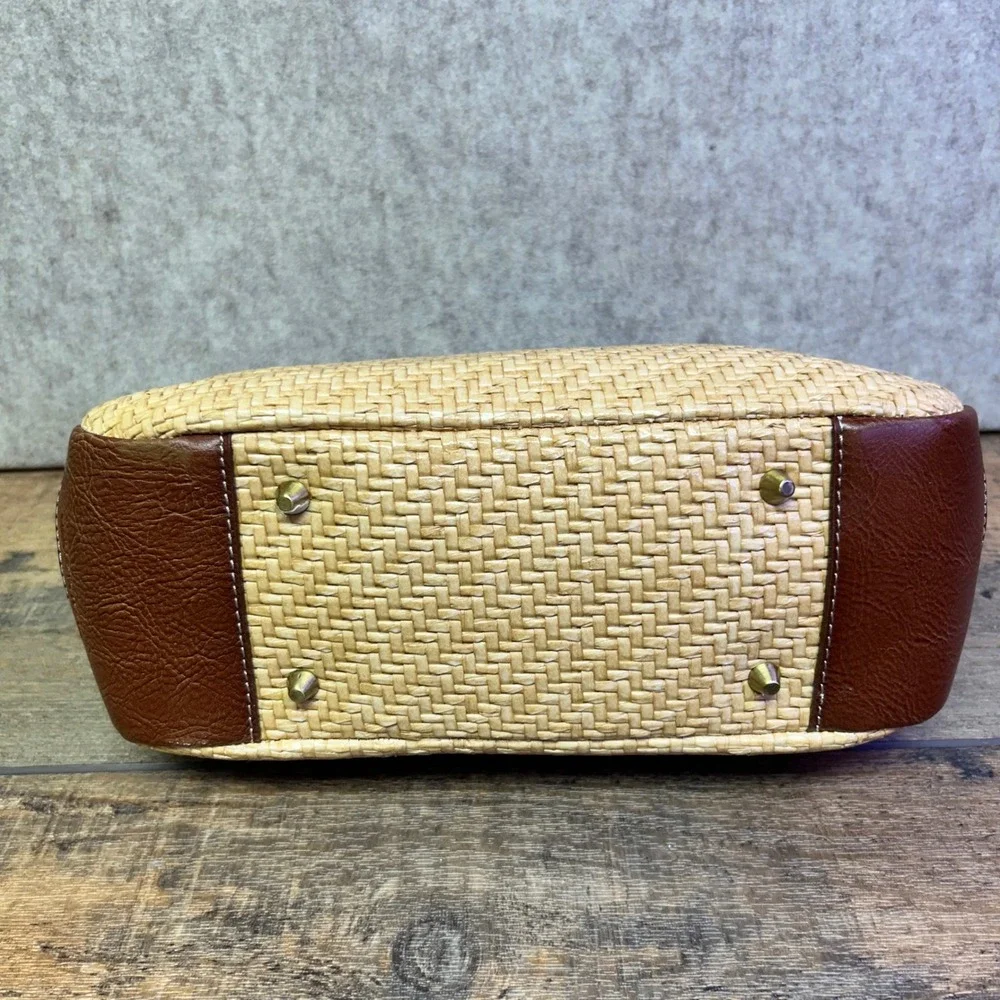 Franco Sarto Raffia Straw Tote Bag Top Handle Brown Leather Trim Natural NWT - Picture 9 of 9
